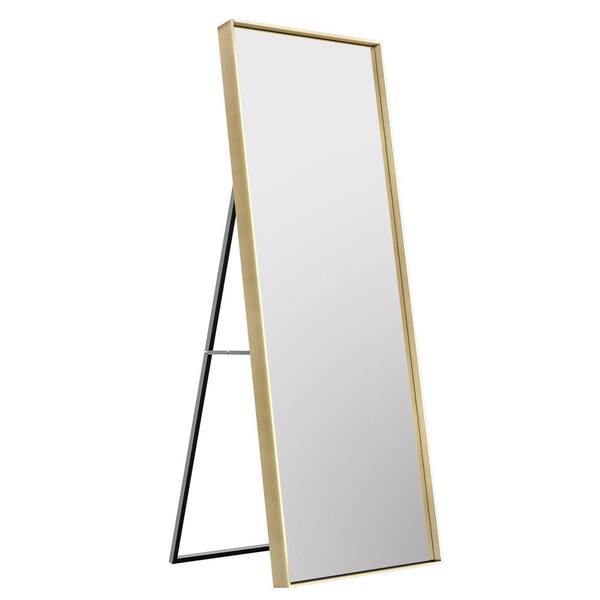 TETOTE 72 in. H x 32 in. W Rectangle Aluminum Alloy Metal Framed Full Length Mirror Standing Floor Mirror in Brushed Gold