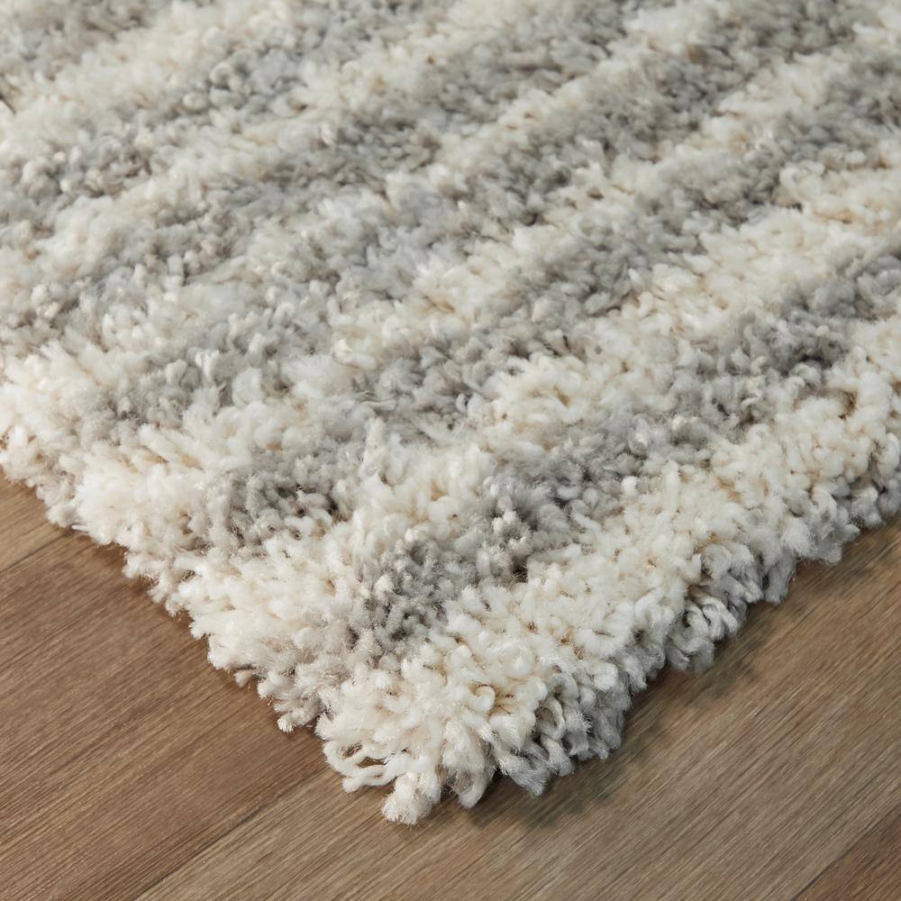 Luxurious Reversible Stripe Shag Rug 8' x 10' White/Grey