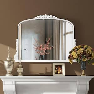 White 35.4 in. W x 25.6 in. H Farmhouse Arch Resin Decorative Mirror