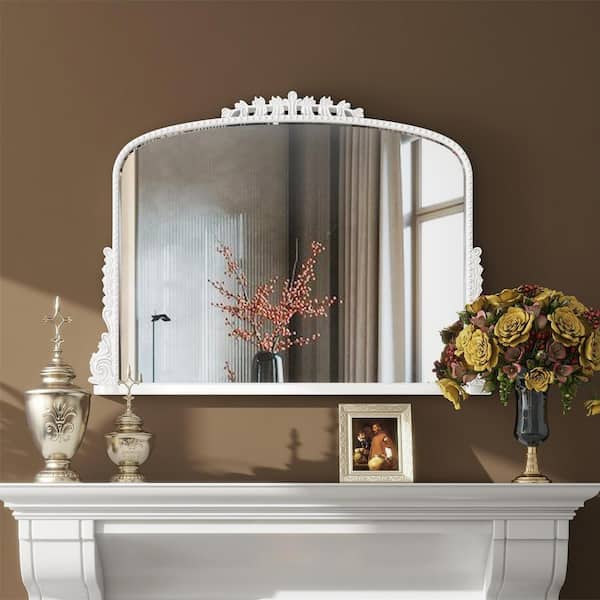 THKSHOUZ White 35.4 in. W x 25.6 in. H Farmhouse Arch Resin Decorative Mirror