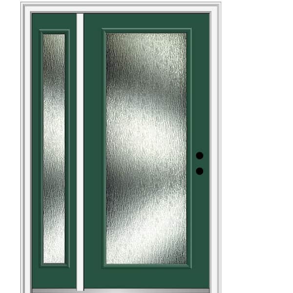 MMI Door 50 in. x 80 in. Left-Hand/Inswing Rain Glass Hunter Green Fiberglass Prehung Front Door on 4-9/16 in. Frame