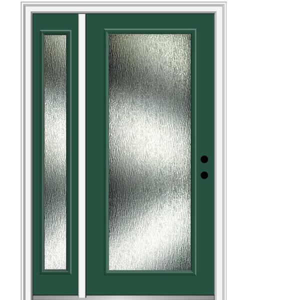 MMI Door Rain Glass 48 in. x 80 in. Left-Hand Inswing Hunter Green Fiberglass Prehung Front Door on 6-9/16 in. Frame