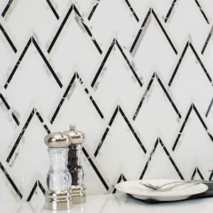 Ogee Black and White 16.92 in. x 13.20 in. Polished Marble Mosaic Wall Tile (1.55 sq. ft./Each)