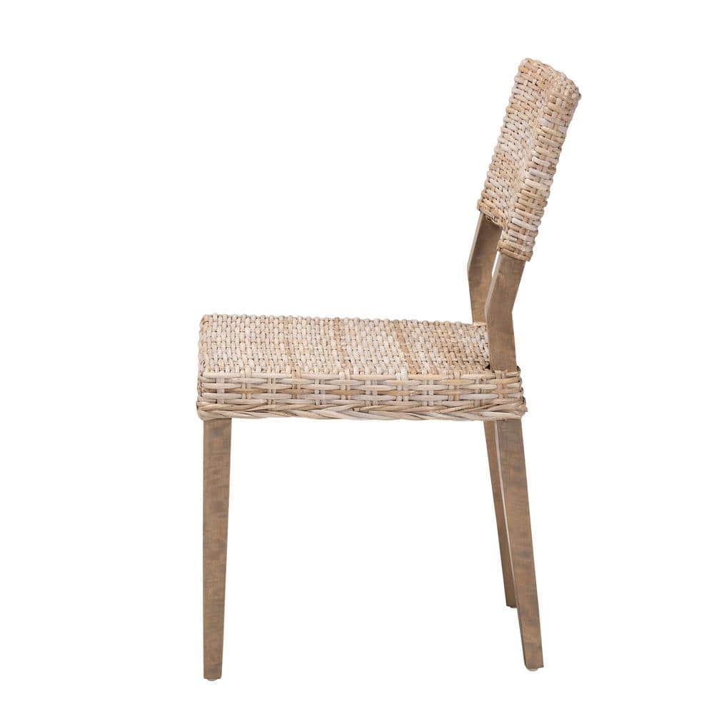 Gray Rattan and Mahogany Wood Dining Chair
