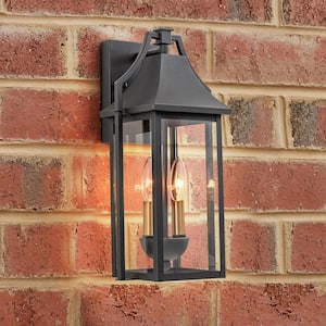 16.5 in. 2-Light Black Outdoor Hardwired Wall Lantern Sconce with Clear Glass(1-Pack)