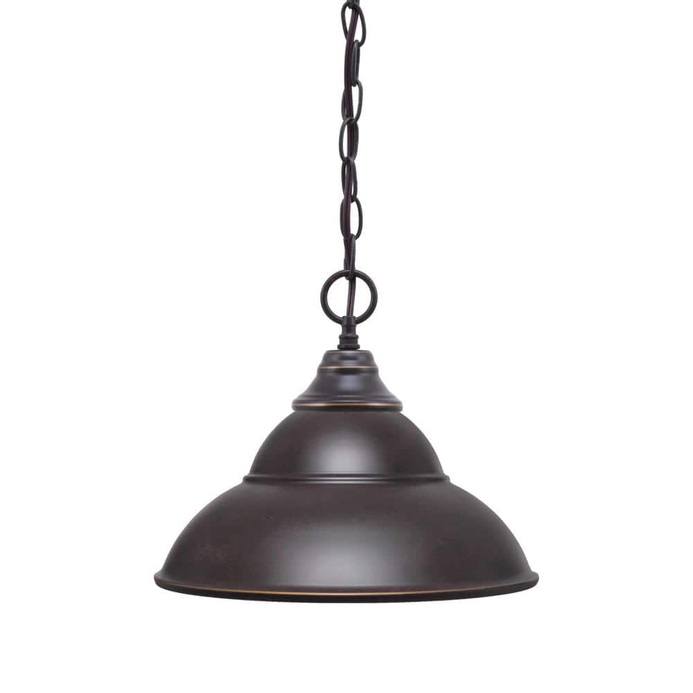 Kingston 100-Watt 1 Light Dark Granite Shaded Pendant Light with 13 in. Dar