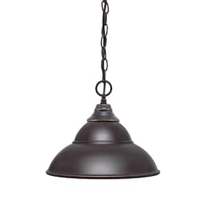 Kingston 100-Watt 1 Light Dark Granite Shaded Pendant Light with 13 in. Dark Granite Metal Shade, No Bulb Included