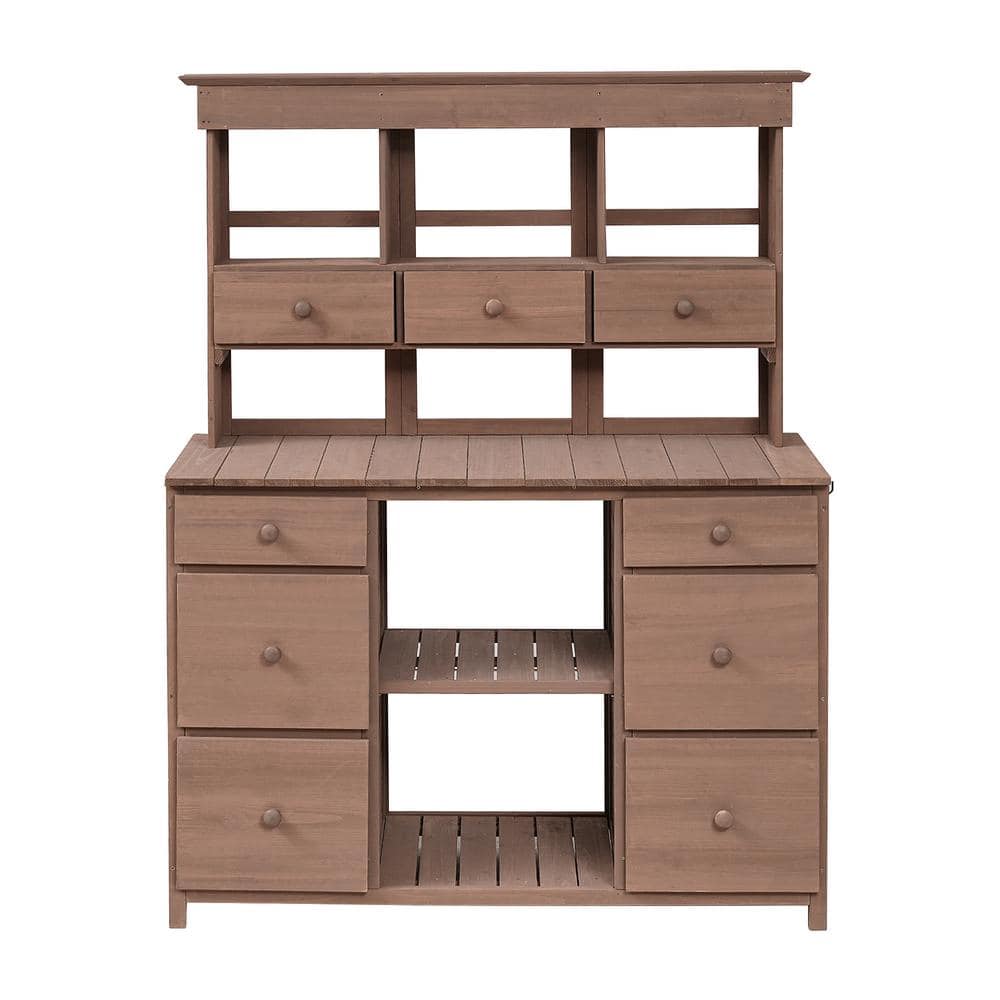 50.1 in. W x 65.7 in. H Brown Garden Potting Bench Table, Rustic and Sleek 