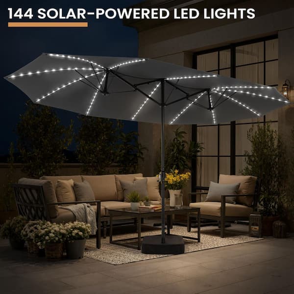 1 outdoor patio market umbrella with solar power led lights Cantilever Stay cool and stylish while enjoying the great outdoors with the 11FT 3 Tiers Market Sunshade Umbrella Solar 32 LED Lighted Umbrella Caodoc 10 ft. Miro Market