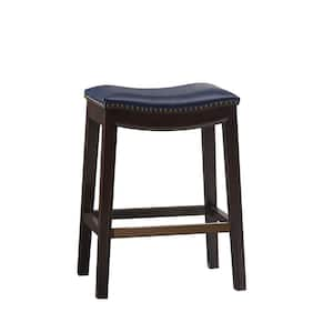 Nomad 27.36 in. Navy Wood Counter Stool with Saddle