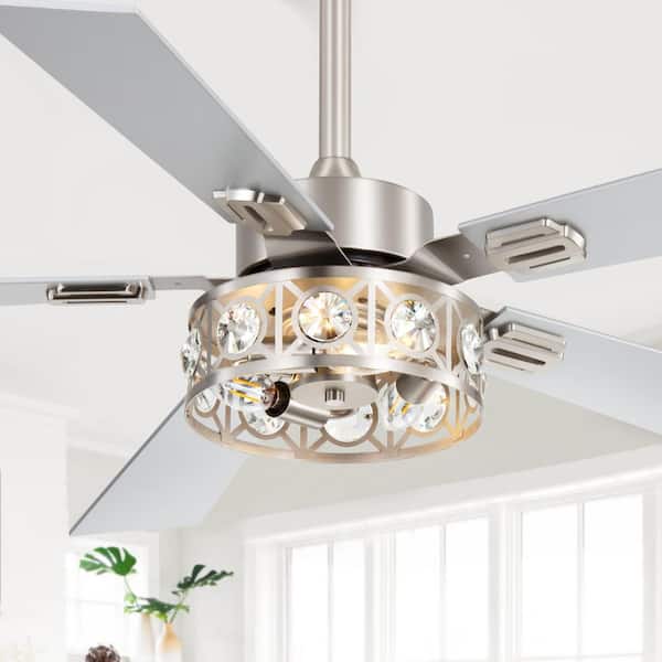 Breezary Gretia 48 in. Indoor 3-Light Satin Nickel Downrod Ceiling Fan with Light Kit and Remote Control Included