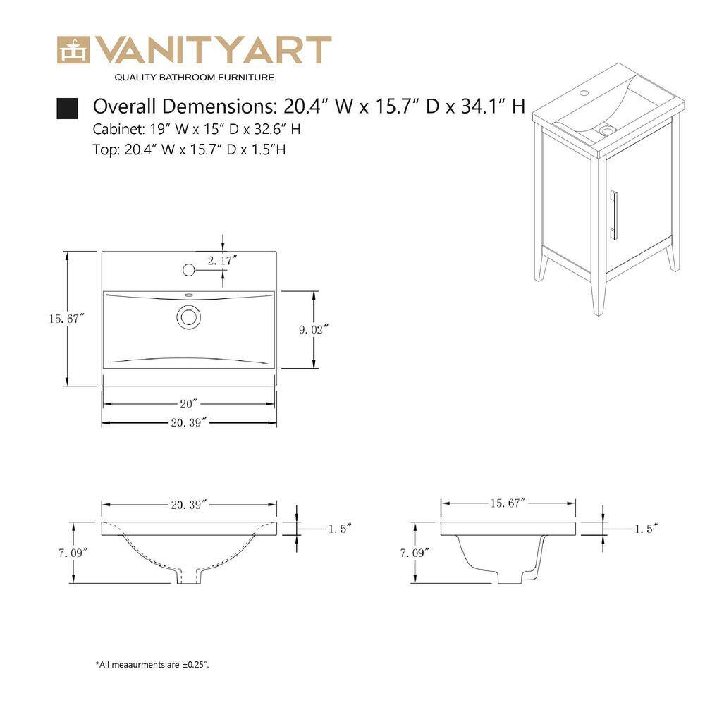 White and Matte Black Single Bathroom Vanity with Ceramic Top