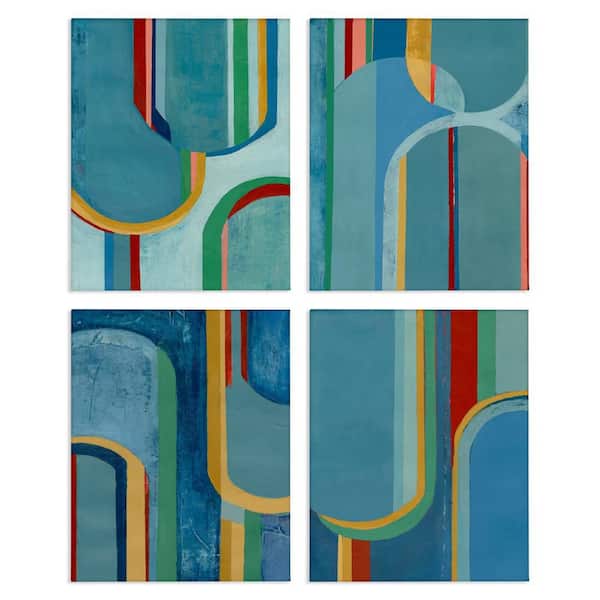 Stupell Industries Blue Wavy Arch Shapes by Pippin Schupbach 4-Pieces Unframed Abstract Graphic Art Print 20 in. x 16 in.