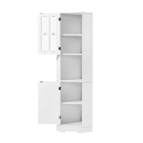Aoibox 23 in. W x 15 in. D x 65 in. H Freestanding White MDF Tall Bathroom Linen Cabinet with 2-Door, Adjustable Shelf