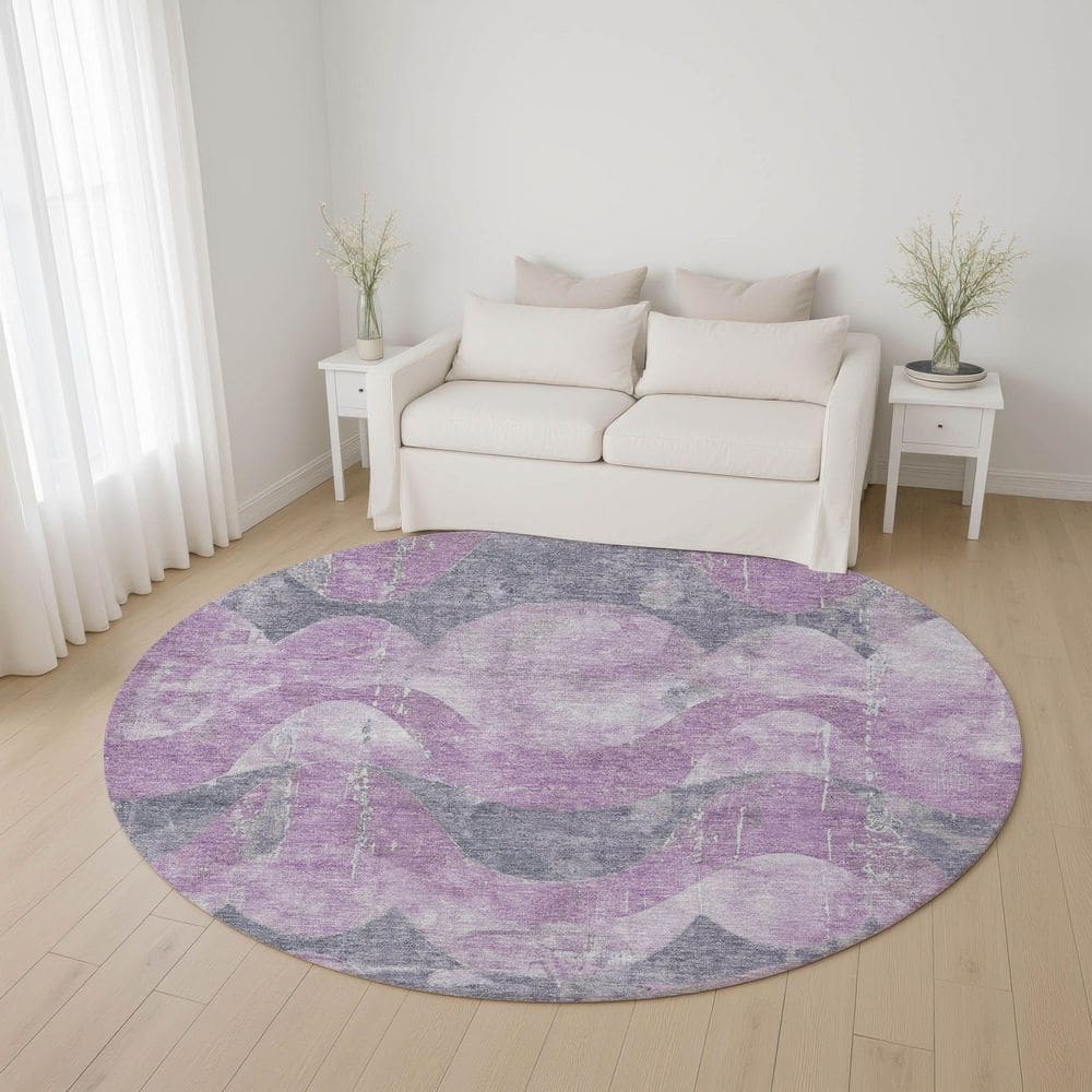 Mayfield Premium Machine Washable Abstract AMF1786 Lavender 8 ft. x 8 ft. Round Rug price history on PriceWatchPro
