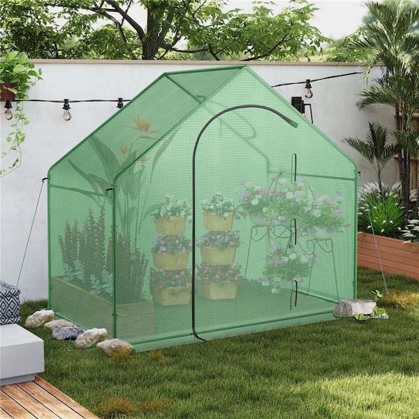 71 in. W x 40 in. D x 60 in. H Mini Walk-in Greenhouse with PE Cover Rustproof PE-Coated Metal Frame in Green