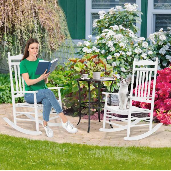 VINGLI Wood Outdoor Rocking Chair with High Back Seat Reclining