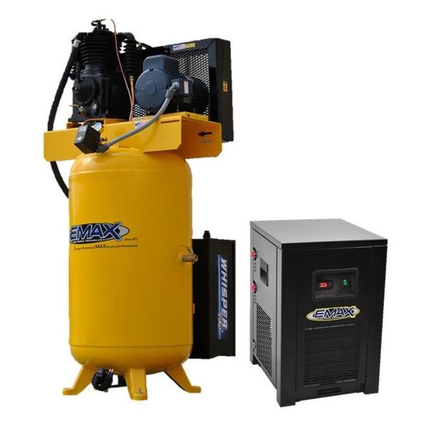 EMAX Silent Air Industrial E450 Series 80 Gal. 175 PSI 5HP 19 CFM 3-Phase 460V 2-Stage Stationary Air Compressor, 30CFM Dryer