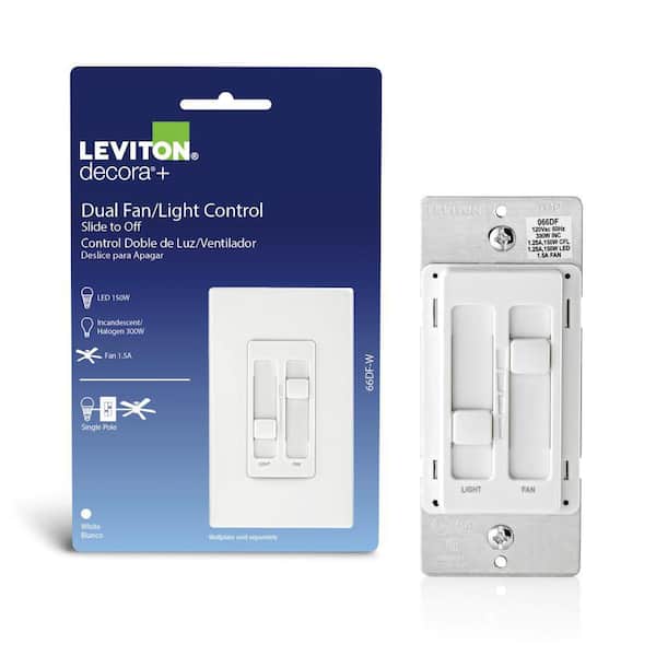 SureSlide Ceiling Fan Control and Dimmer Switch for LED, Halogen and Incandescent Bulbs - White 66DF-W