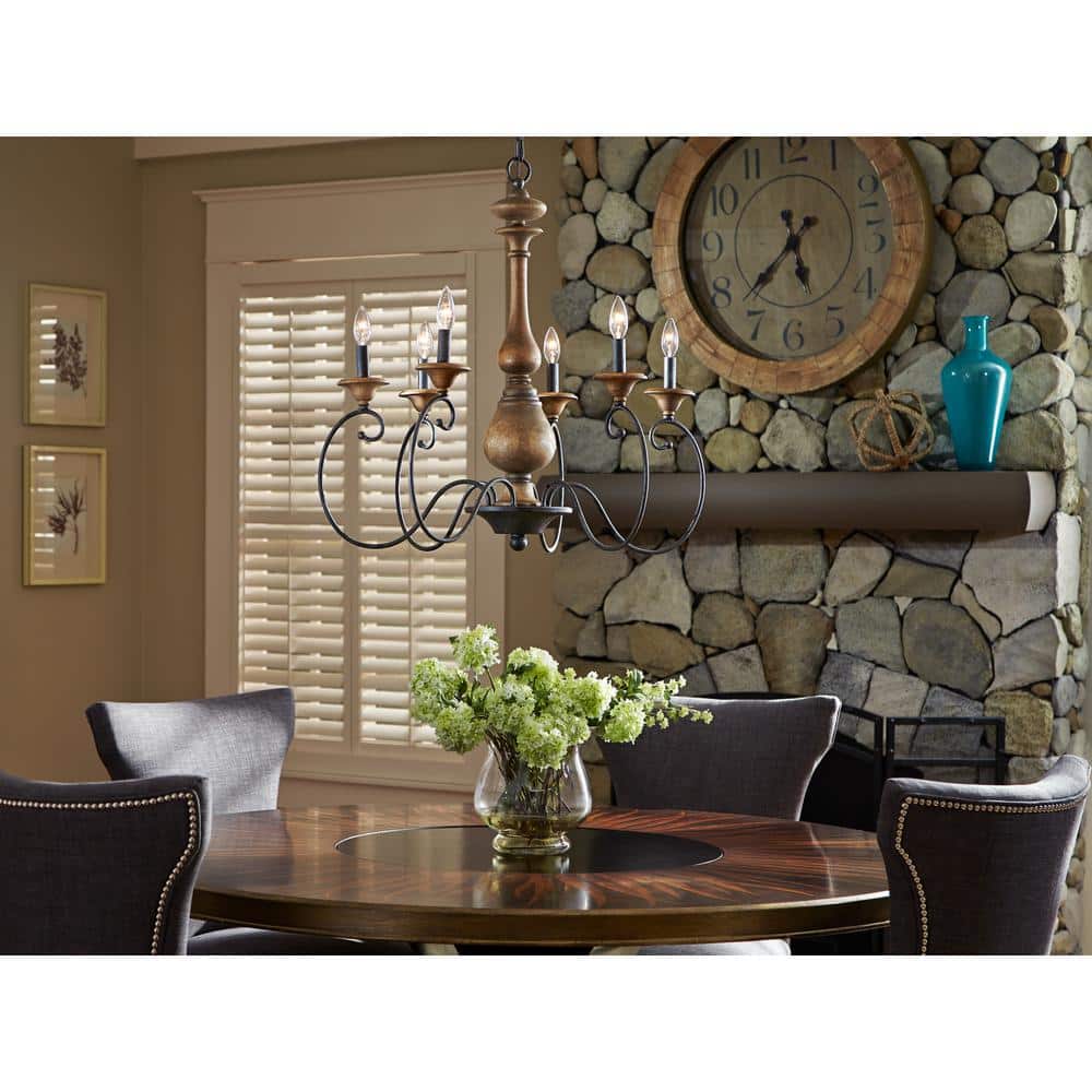 Auburn Rustic Black Wood 6-Light Chandelier