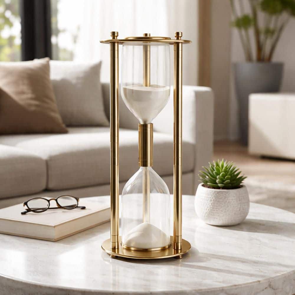 Gold 7.5 in. x 18 in. Glass Decorative Round Hourglass Sandtimer Sculpture with Metal Support Rods price history on PriceWatchPro