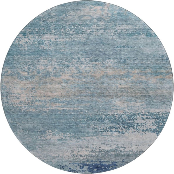 Mayfield Premium Machine Washable Abstract AMF2071 Sky 8 ft. x 8 ft. Round Rug
