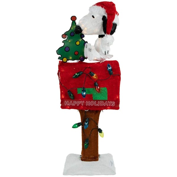 LED Lighted Peanuts Snoopy on Mailbox Outdoor Christmas Decoration-32"-Clear Lights