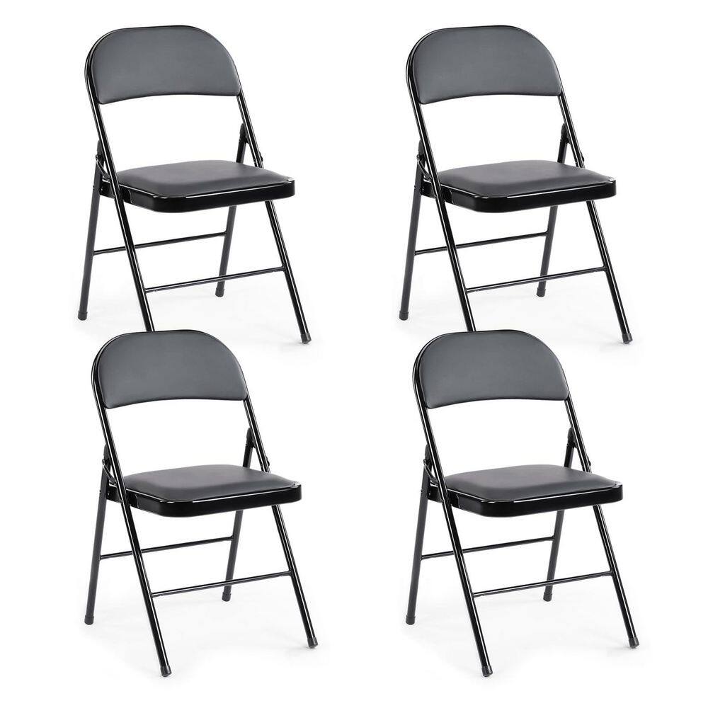 Outdoor Metal Leather Padded Dining Chair Set of 4, Foldable Chairs for Indoor with Backrest in Black price history on PriceWatchPro