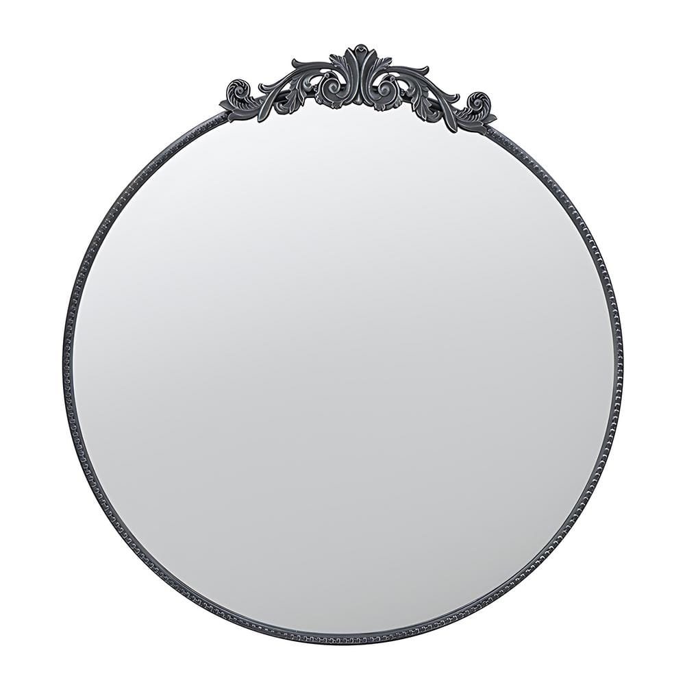 Classic Design Black 36 in. W x 39 in. H Baroque Round MDF Framed Mirror