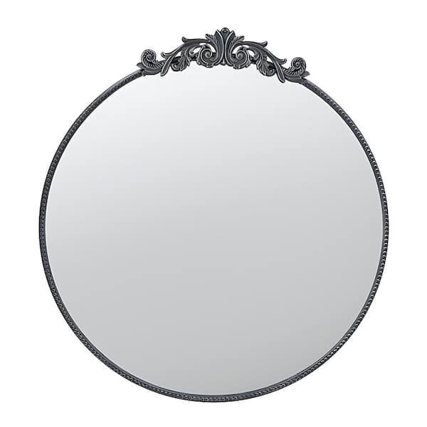Unbranded Classic Design Black 36 in. W x 39 in. H Baroque Round MDF Framed Mirror