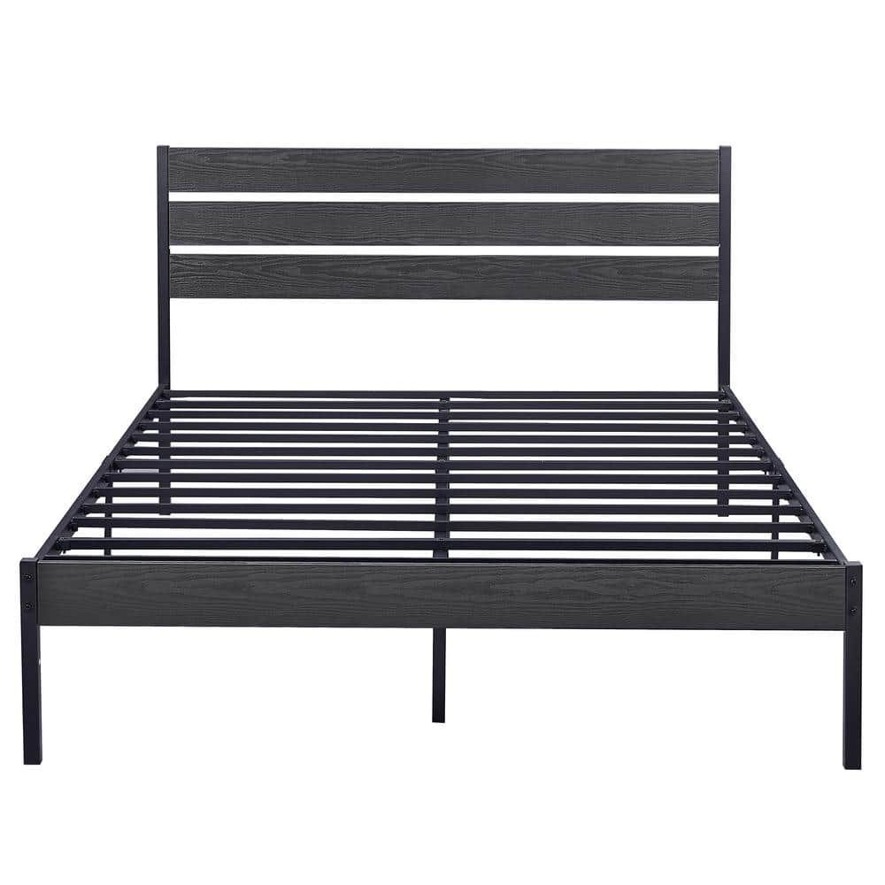 VECELO Queen Bed Frame Black Metal Frame Queen Platform Bed W/Modern ...