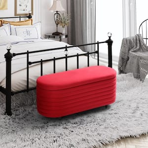 Farrah 42 in. Wide Oval Velvet Upholstered Entryway Flip Top Storage Bedroom Accent Bench in Red