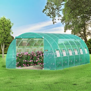 Walk-in Tunnel Greenhouse 10 ft. W x 20 ft. D x 7 ft. H Portable Plant Greenhouse with Galvanized Steel Hoops, Green