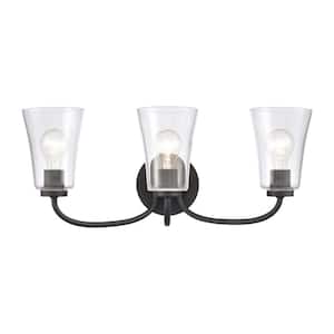 Pine 3-Light Matte Black Traditional Vanity Light with Glass Shade