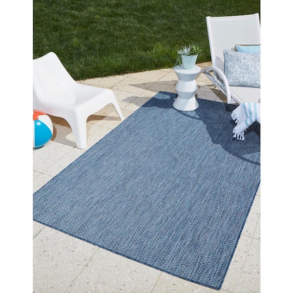 Outdoor Solid Blue 10 ft. x 14 ft. Area Rug