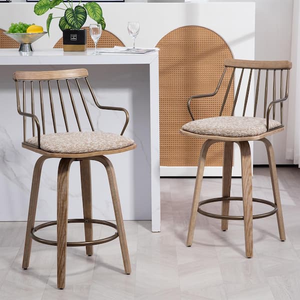 Glamour Home Beatrice 26in. Brown and White Wood Counter Stool with Woven Fabric Seat 1 (Set of Included)