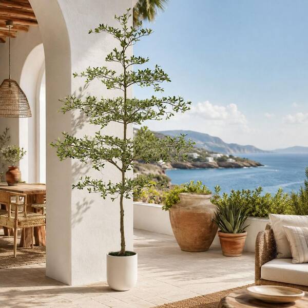 DR.Planzen Artificial 10 ft. Black Olive Tree with White Planter