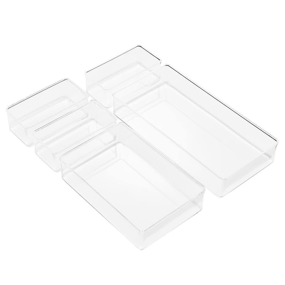 5-Piece Clear Storage Bins, Drawer Organizer for Makeup, Cosmetics, Skin Care, Vanity, and More