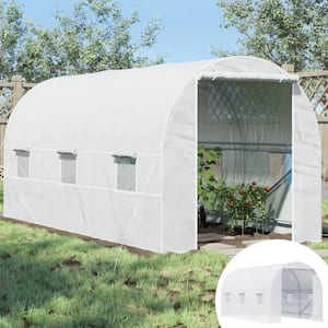 15 ft. x 7 ft. x 7 ft. Walk in Tunnel DIY Greenhouse, Large Garden Hot House Kit with 6 Roll-up Windows and Door, White