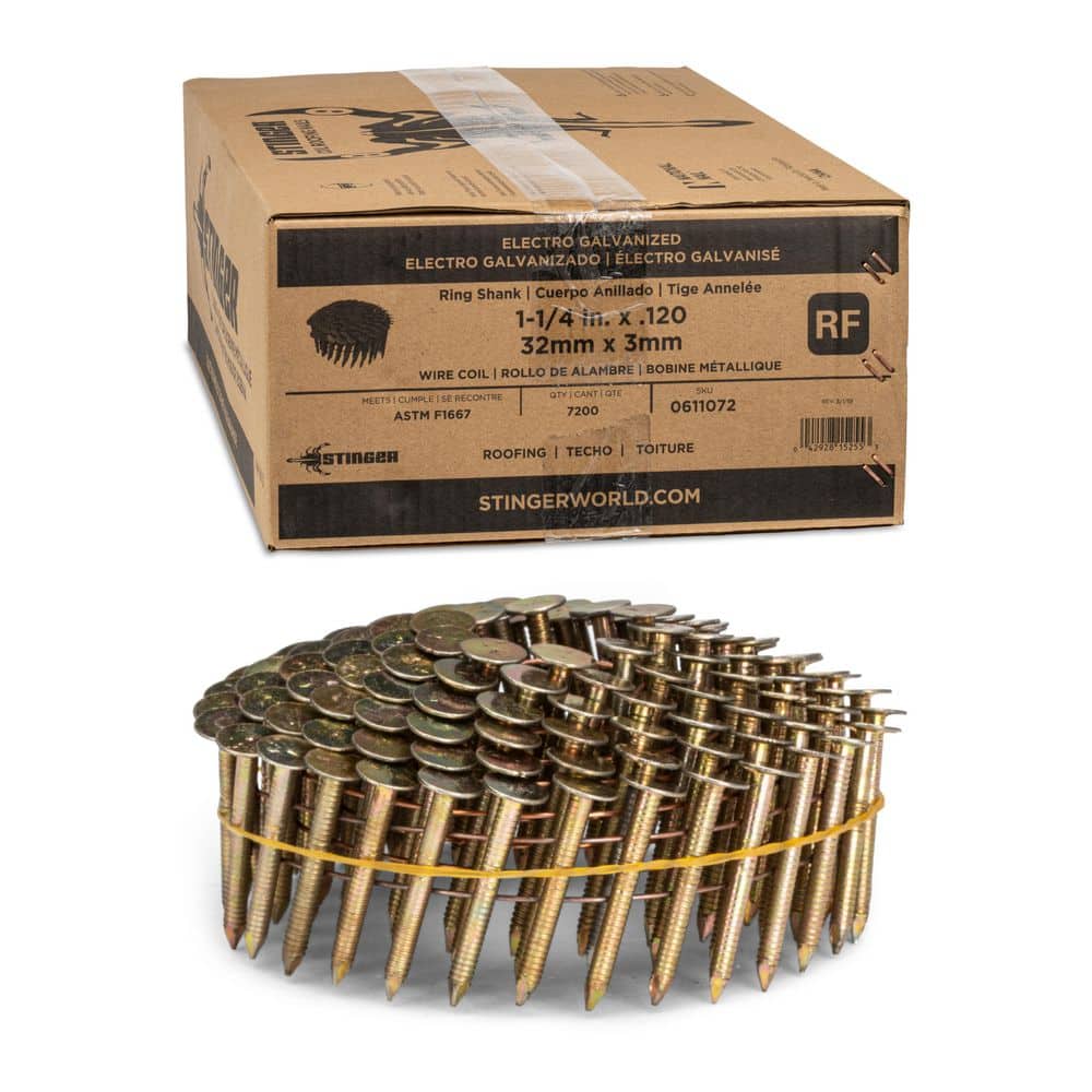 1-1/4 in. x 0.120 in. 11-Gauge Electrogalvanized Ring Shank Wire Coil Roofing Nails (7200 per Box) price history on PriceWatchPro