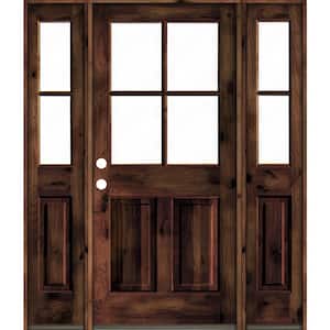 60 in. x 80 in. Alder Right-Hand/Inswing 4-Lite Clear Glass Red Mahogany Stain Wood Prehung Front Door/Double Sidelite