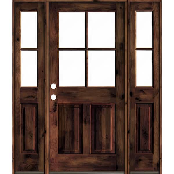 Krosswood Doors 60 in. x 80 in. Alder Right-Hand/Inswing 4-Lite Clear Glass Red Mahogany Stain Wood Prehung Front Door/Double Sidelite
