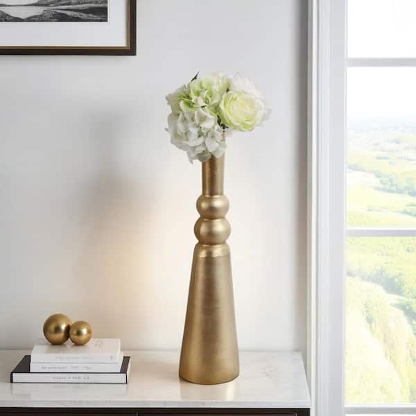 22 in. Gold Metal Cylinder Decorative Vase
