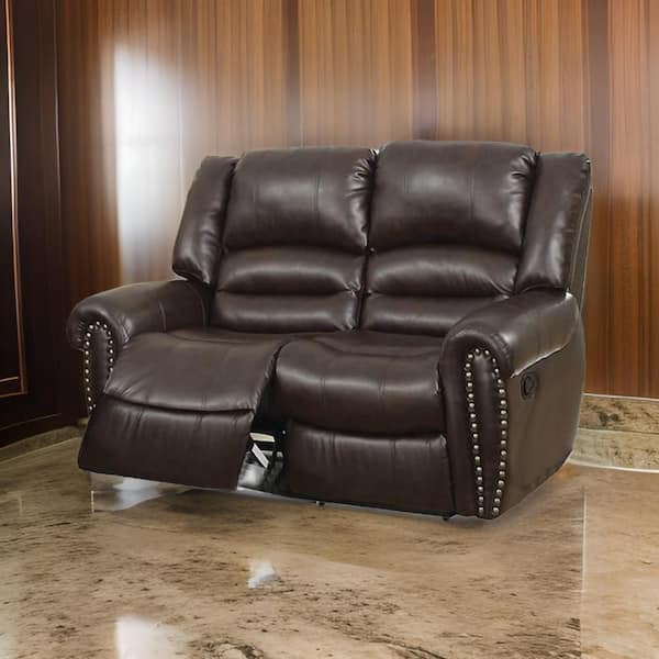 39 in. Pillow Top Arm Leather Rectangle Bonded Leather and Plywood Sofa in. Brown