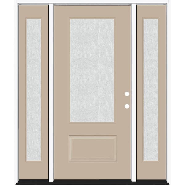 Steves & Sons Legacy 64 in. x 80 in. 3/4 Lite Rain Glass LHIS Sandstone Finish Fiberglass Prehung Front Door with dB 12 in. SL