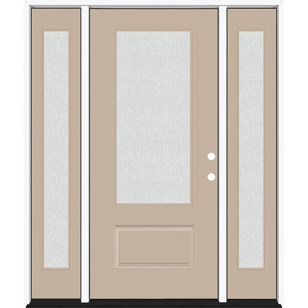 Steves & Sons Legacy 68 in. W. x 80 in. 3/4 Lite Rain Glass LHIS Primed Sandstone Finish Fiberglass Prehung Front Door Db. 14 in. SL