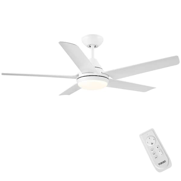 YUHAO 48 in. Indoor Integrated LED Matte White Ceiling Fan with Light Kit, 5 Blades and Remote Control