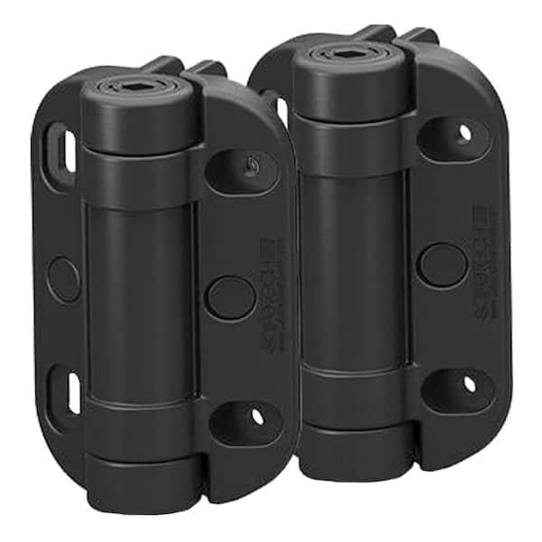 MegaKlik Self-Closing Polymer Gate Hinge Self-Aligning Spring Hinge Adjustable Tension Square Post-Aluminum Gates-Black