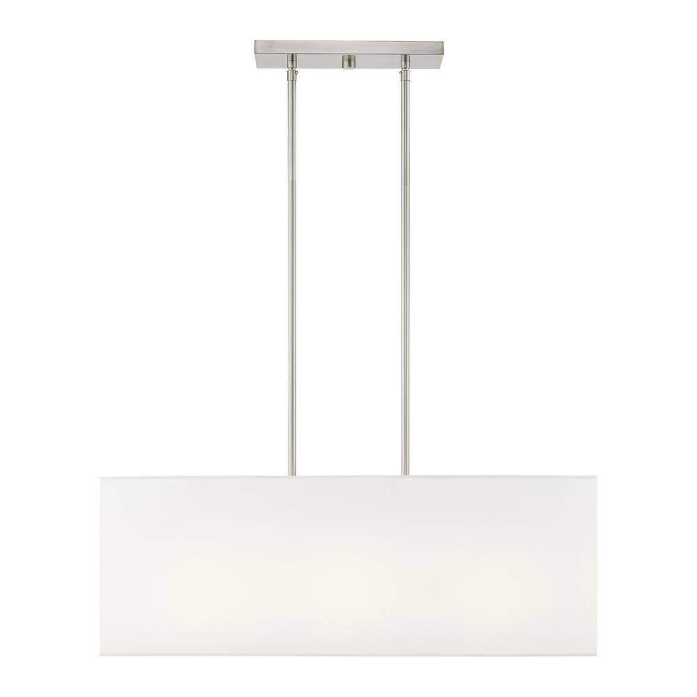 Summit Brushed Nickel 3-Light Linear Chandelier with Off-White Shade