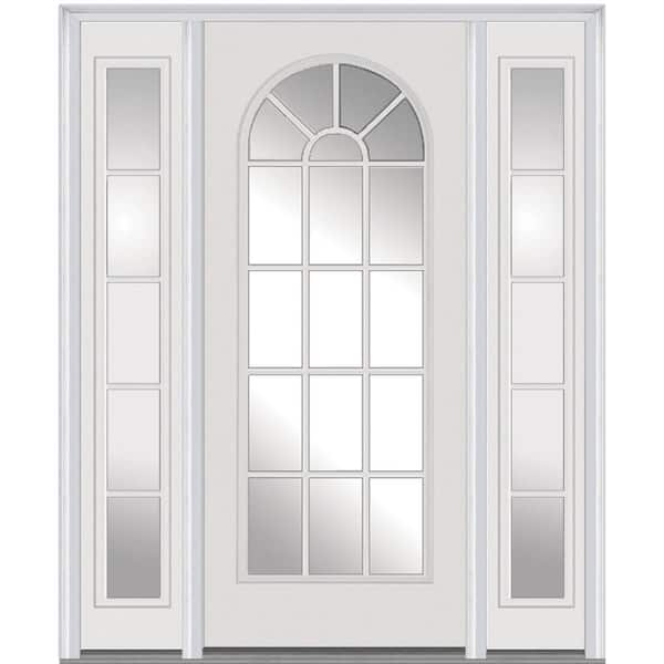 MMI Door 68.5 in. x 81.75 in. Classic Left-Hand Inswing Full Lite Round Top Clear Painted Steel Prehung Front Door with Sidelites
